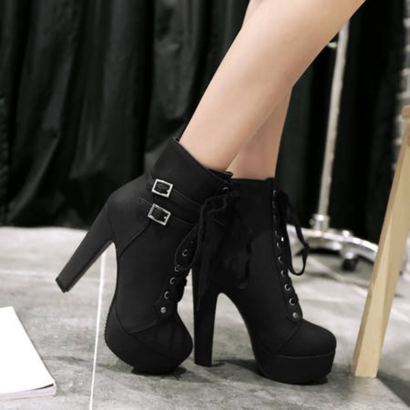 Sewing Fleece - Kışlık Kadın Platform Bilek Botları 12cm